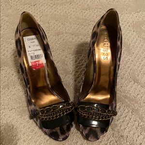 GUESS Leopard Print Peep Toe Heels